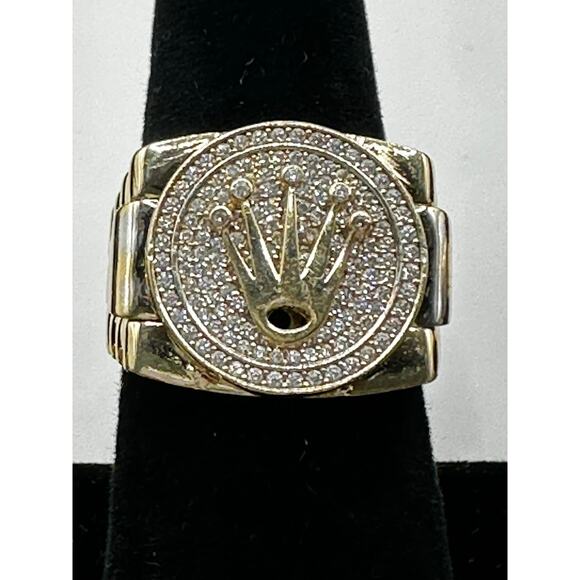 14K Yellow Gold Mens Ring with Zirconia Rolex style Size 9 - Picture 2 of 6